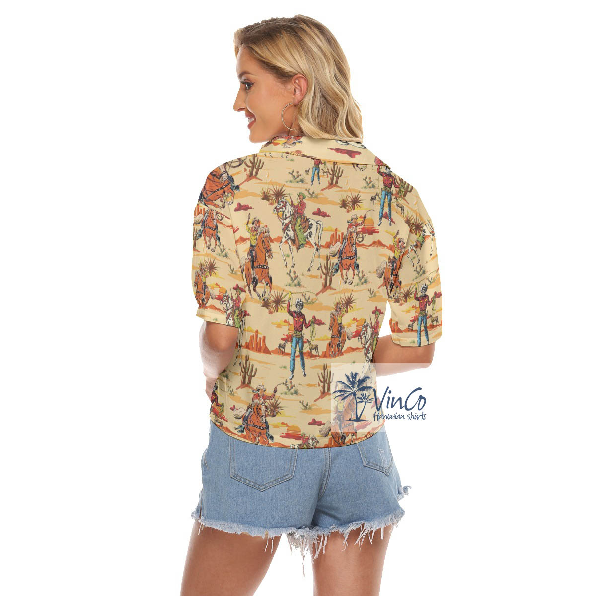 Western Cowboy Aloha Crop Top Shirt For Women