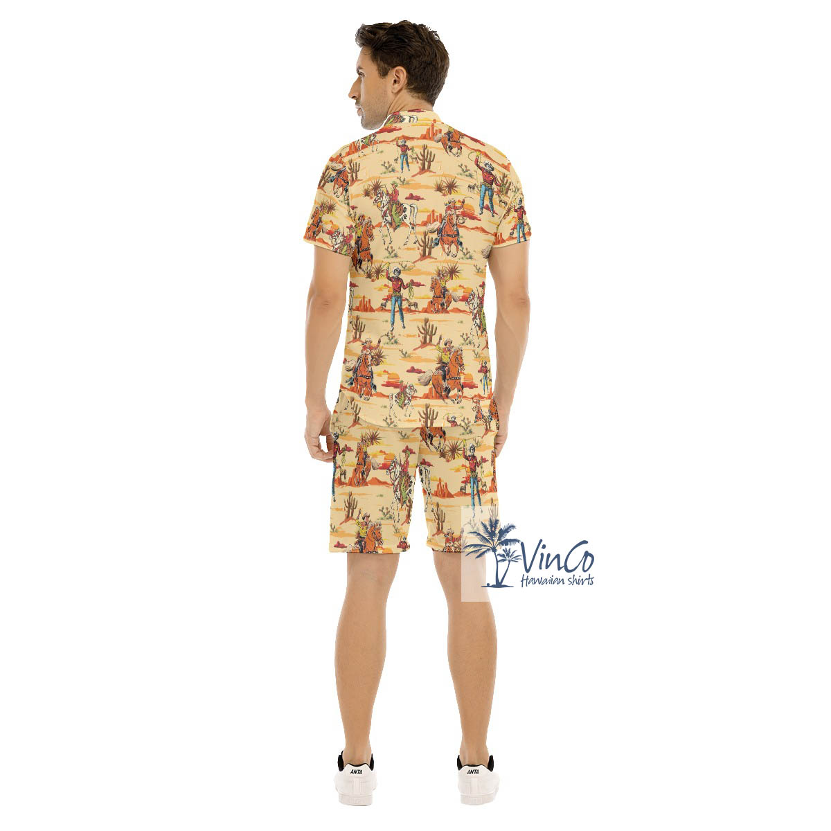 Set Cowboy Yellow Hawaiian Shirt And Matching Shorts For Men