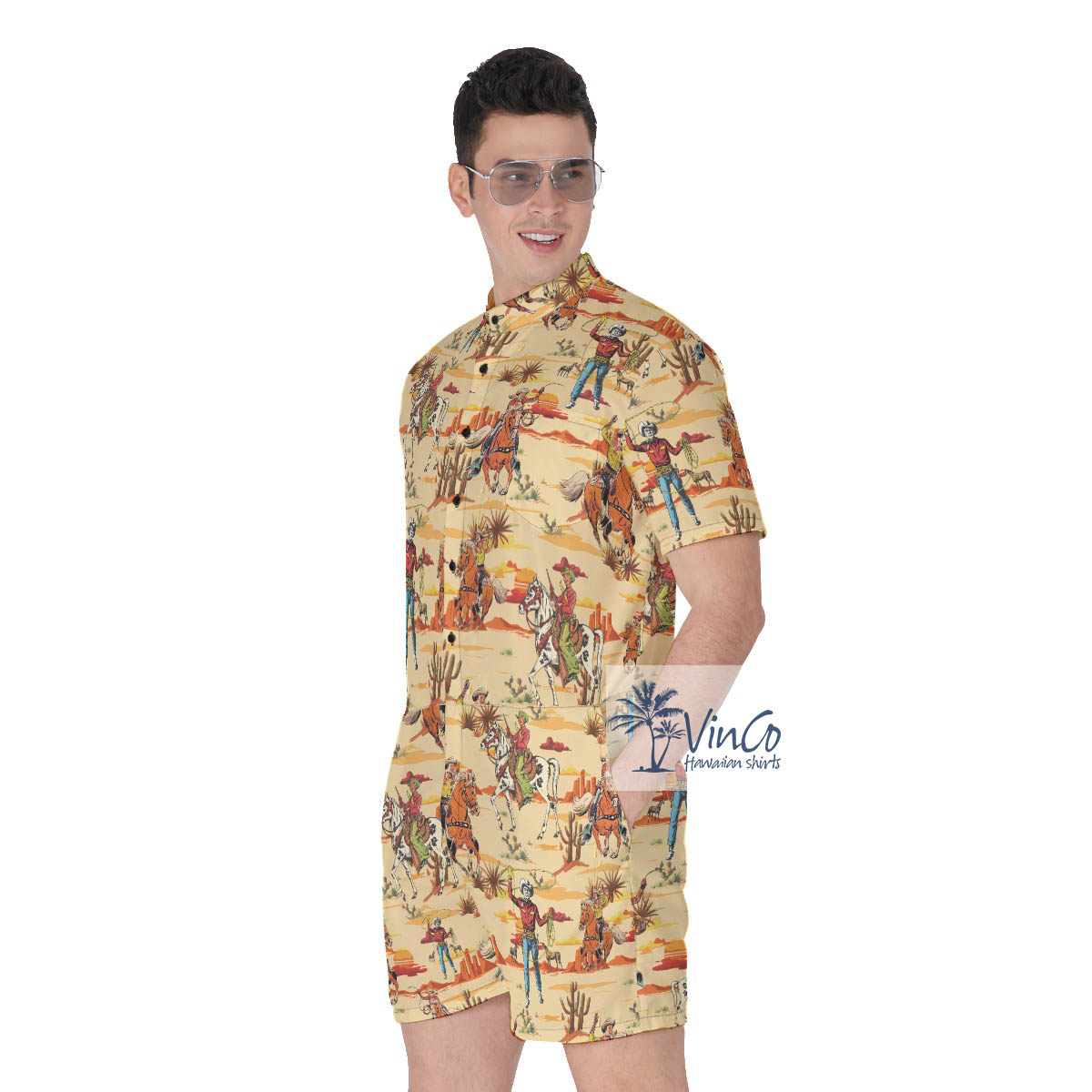 Western Cowboy Men's Hawaiian Romper