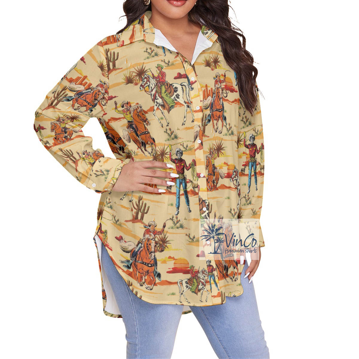 Cool Cowboy Plus Size Aloha Shirt For Women