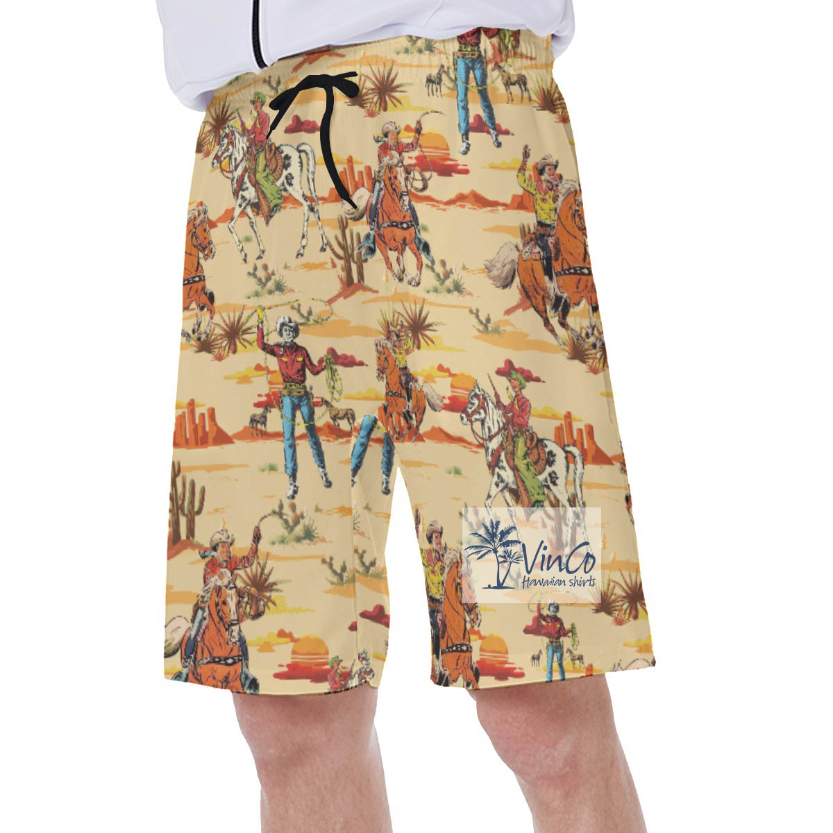 Western Mountains Cowboy Hawaiian Swim Trunks For Men