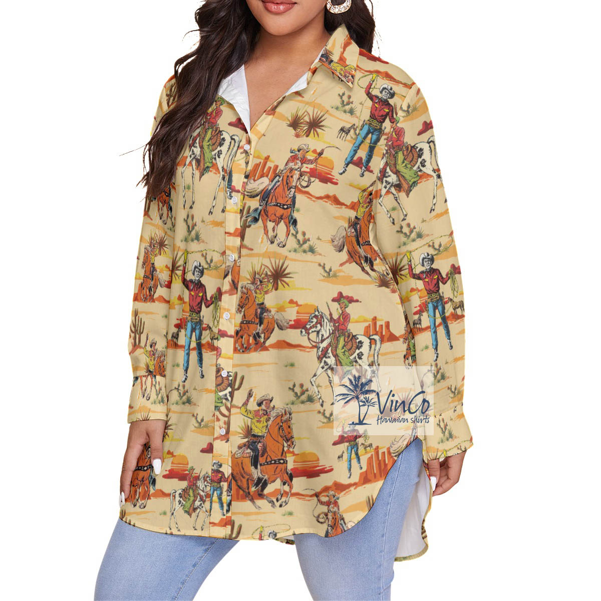 Cool Cowboy Plus Size Aloha Shirt For Women