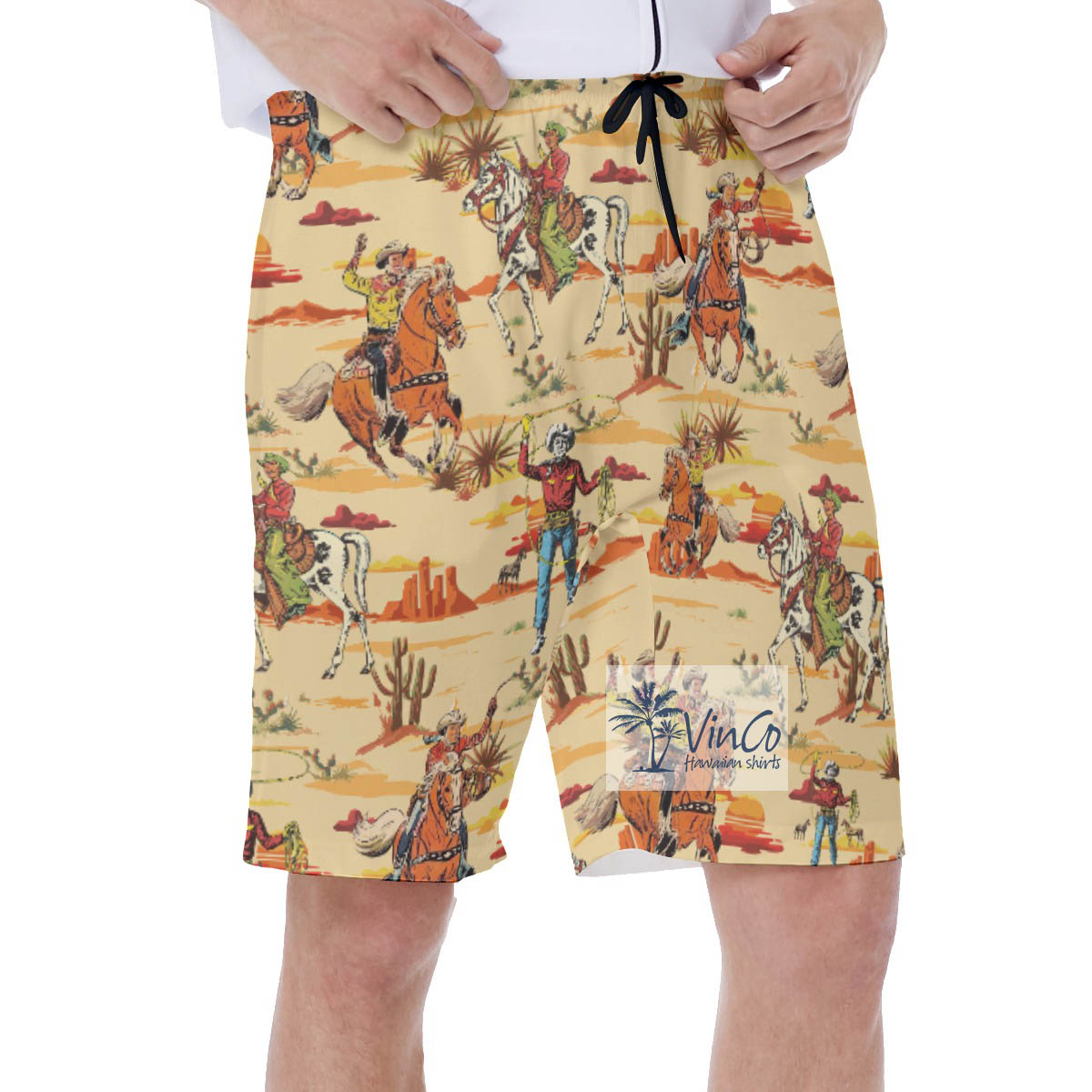 Western Mountains Cowboy Hawaiian Swim Trunks For Men