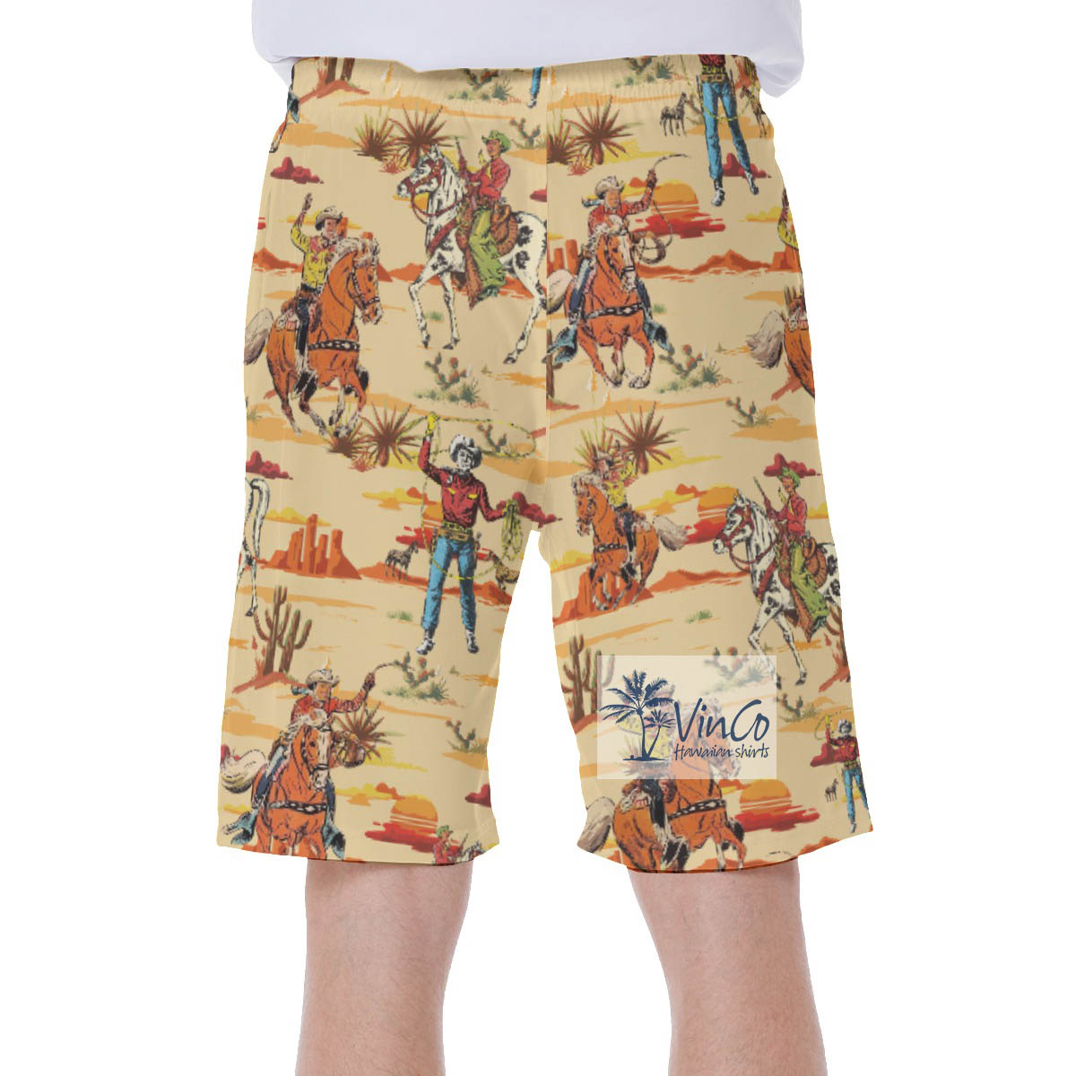 Western Mountains Cowboy Hawaiian Swim Trunks For Men