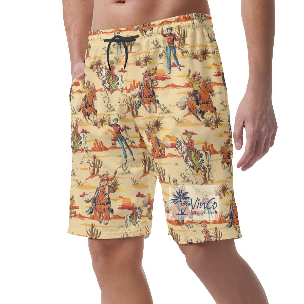 Cool Western Cowboy Hawaiian Beach Shorts For Men