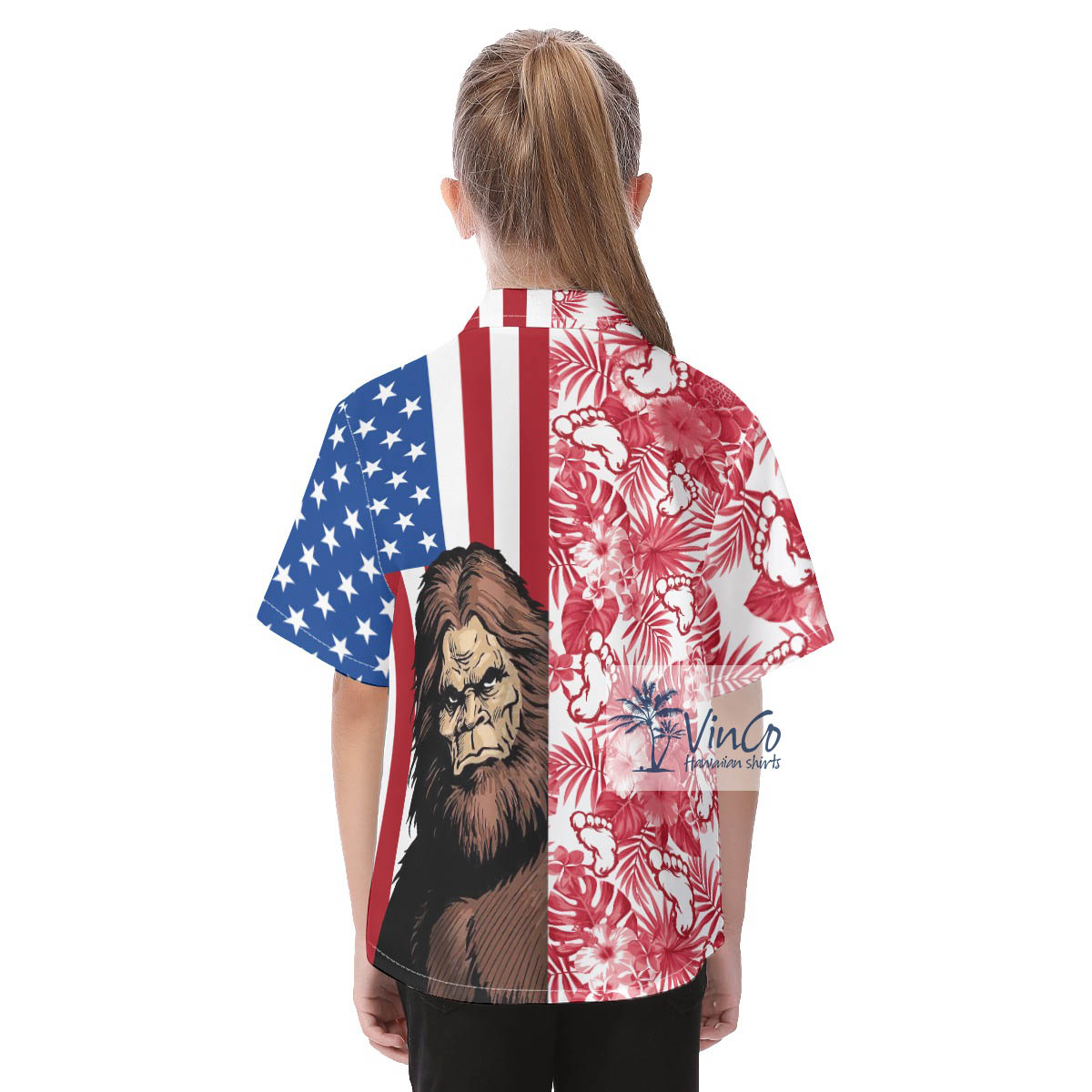 Amazing Bigfoot Patriotic American Flag Hawaiian Shirt For Kids