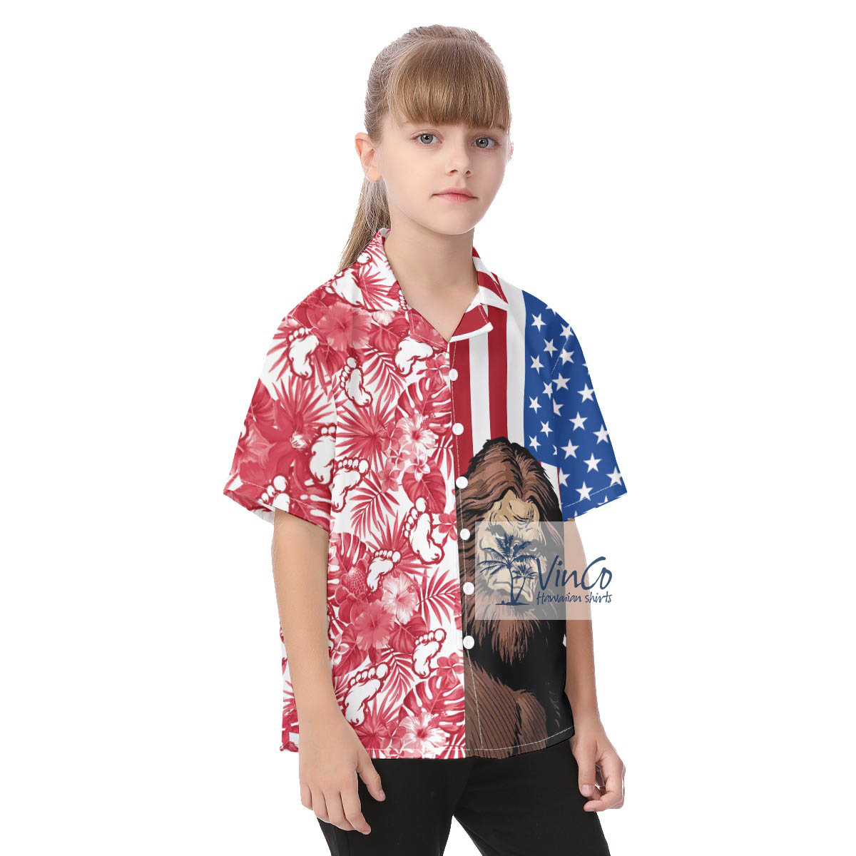 Amazing Bigfoot Patriotic American Flag Hawaiian Shirt For Kids