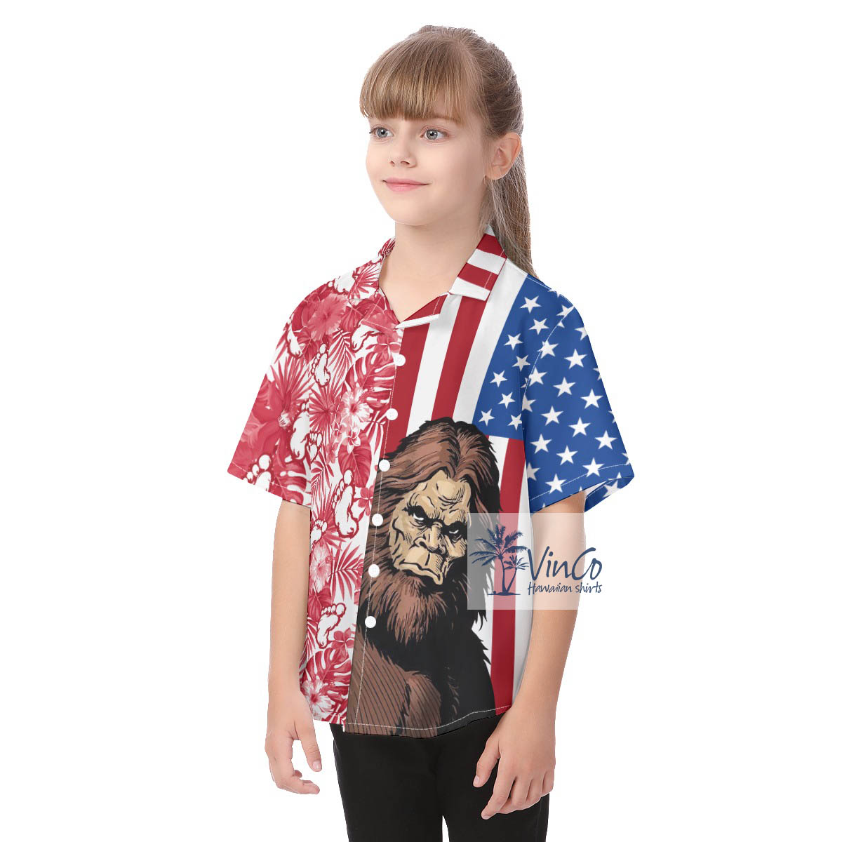 Amazing Bigfoot Patriotic American Flag Hawaiian Shirt For Kids
