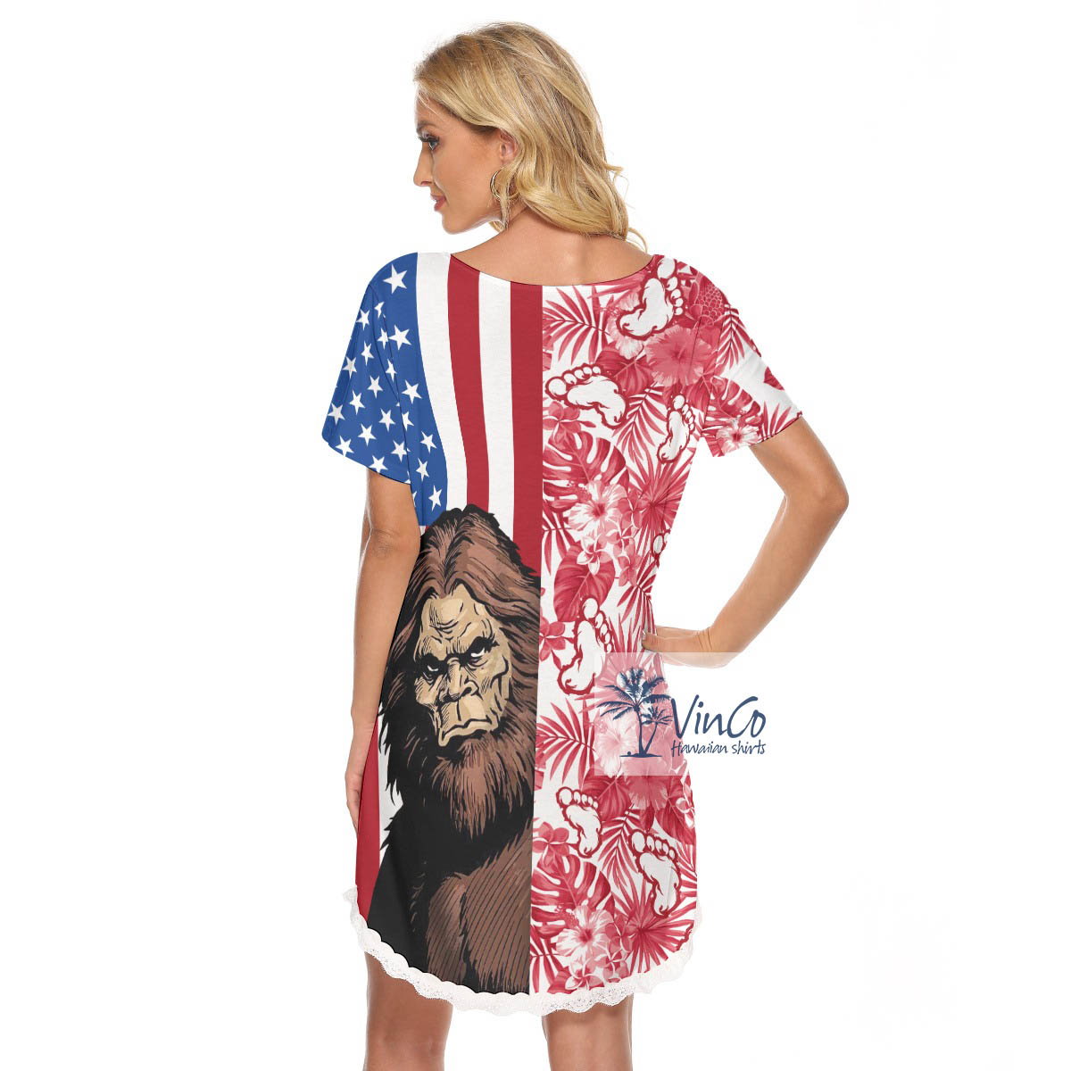 Unique Bigfoot Patriotic Summer Dress With Lace For Women