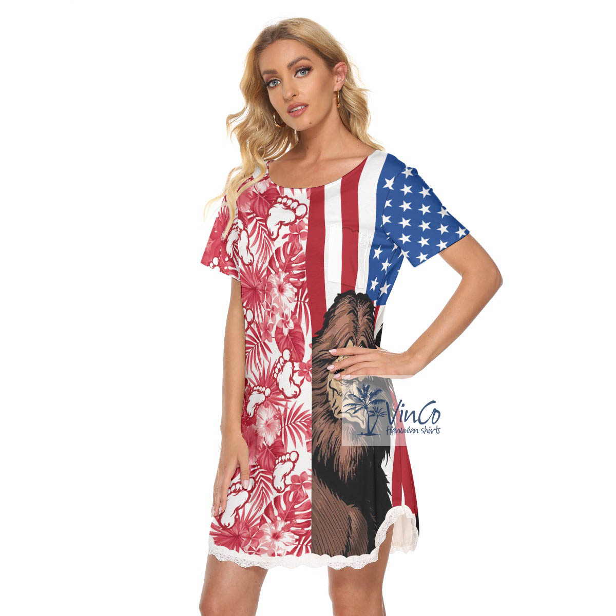 Unique Bigfoot Patriotic Summer Dress With Lace For Women