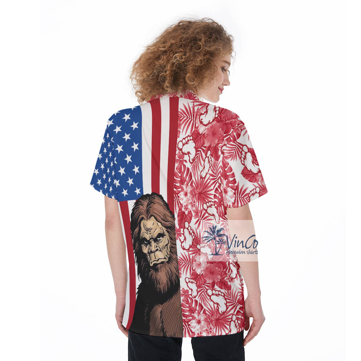 Patriotic Sasquatch Aloha Shirt For Women