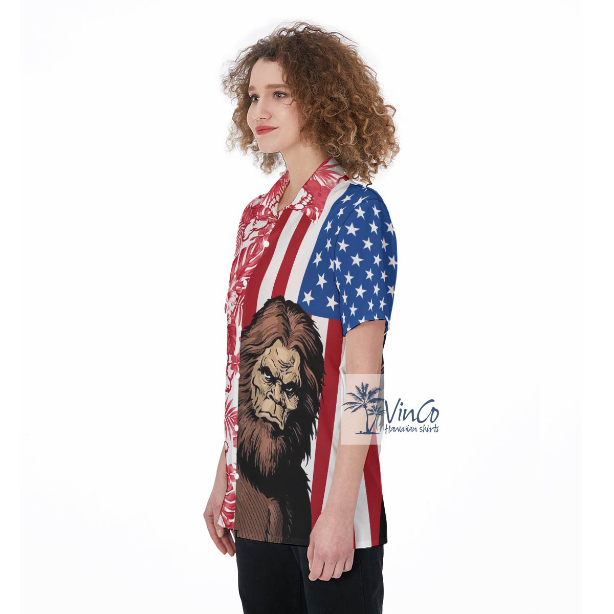 Patriotic Sasquatch Aloha Shirt For Women