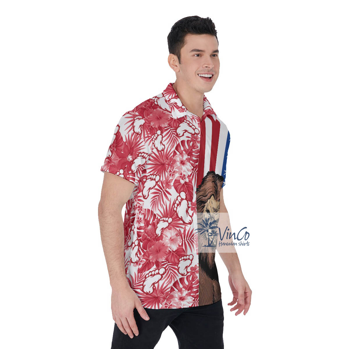 Patriotic Bigfoot American Flag Hawaiian Golf Shirt For Men