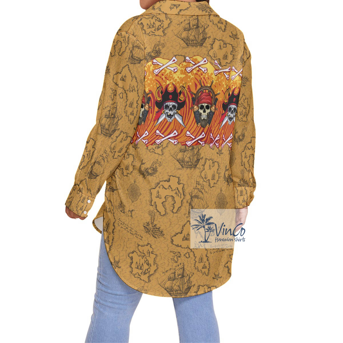 Pirate Skull Vintage Plus Size Hawaiian Shirt For Women