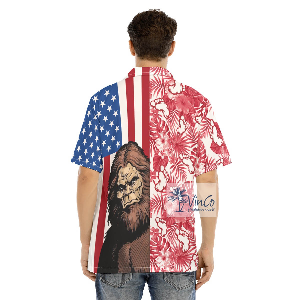 4th Of July Bigfoot Hawaiian Button Up Shirt For Men