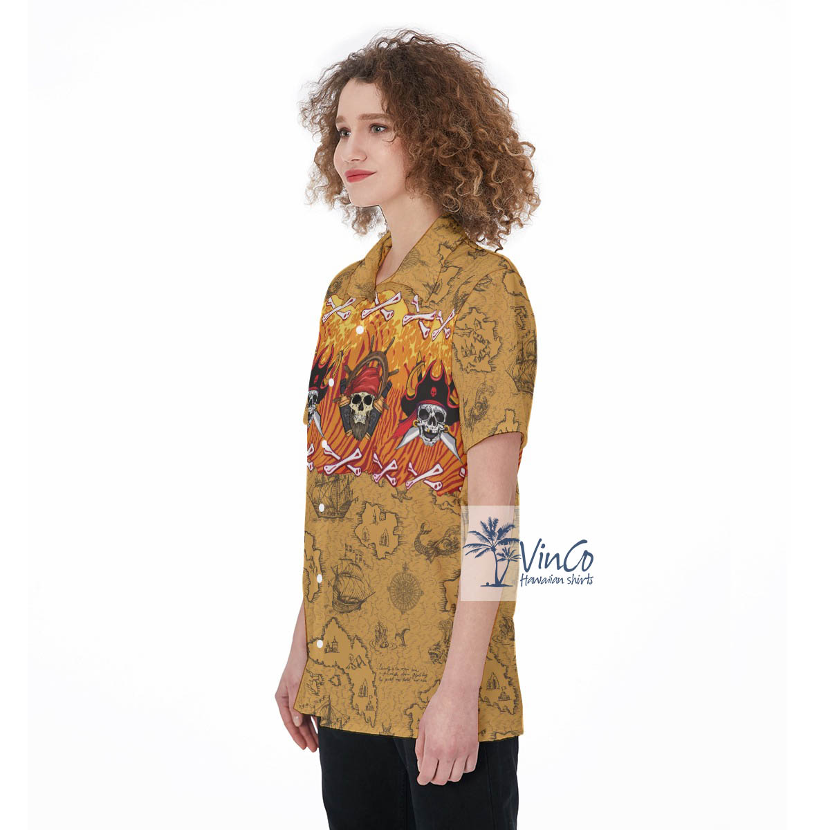 Pirate Skull Vintage Aloha Shirt For Women