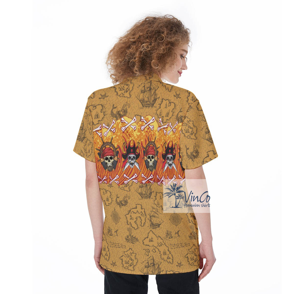 Pirate Skull Vintage Aloha Shirt For Women