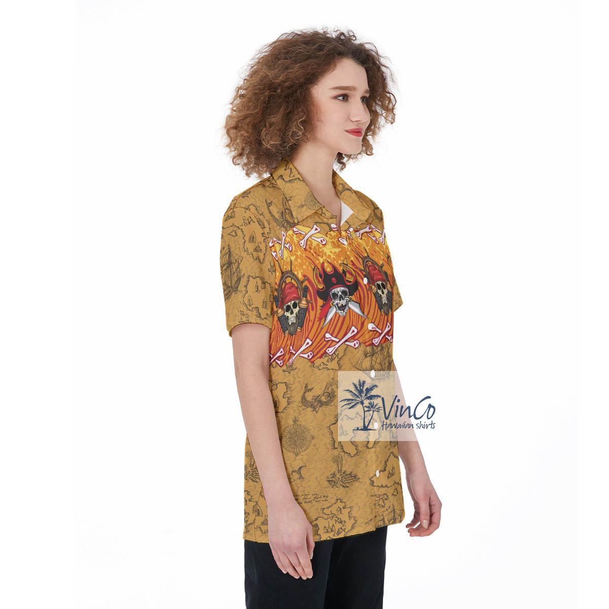 Pirate Skull Vintage Aloha Shirt For Women