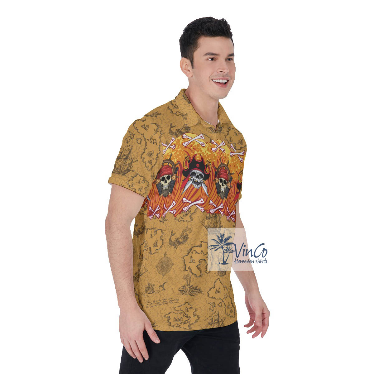 Funny Pirate Skull Hawaiian Polo Shirt