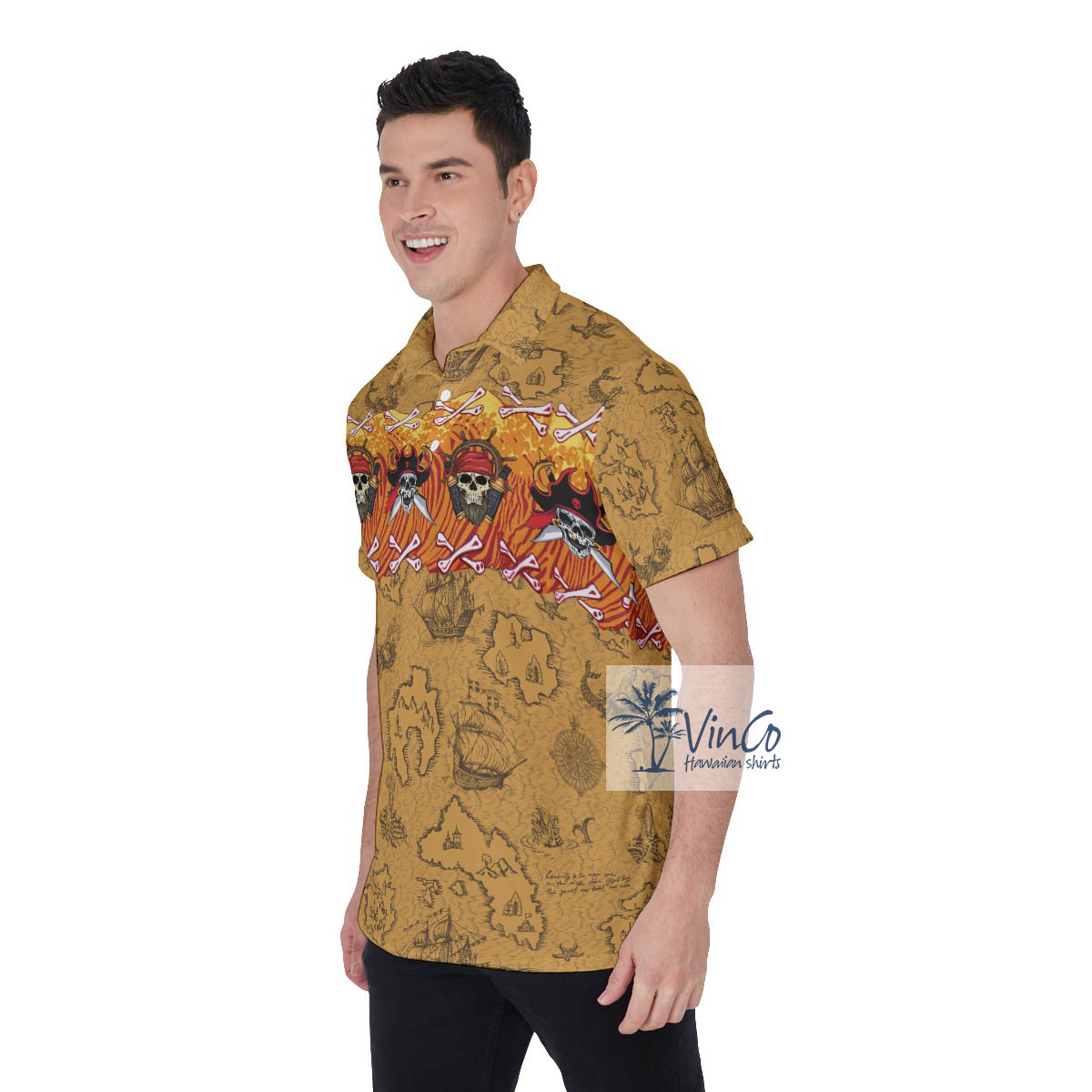 Funny Pirate Skull Hawaiian Polo Shirt