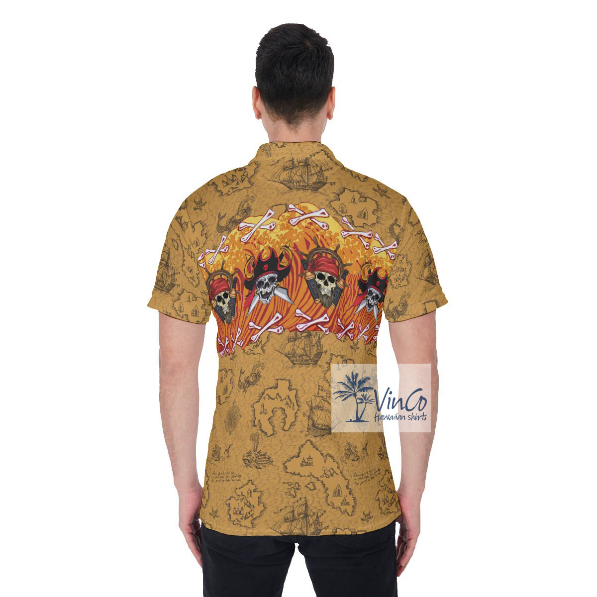 Funny Pirate Skull Hawaiian Polo Shirt