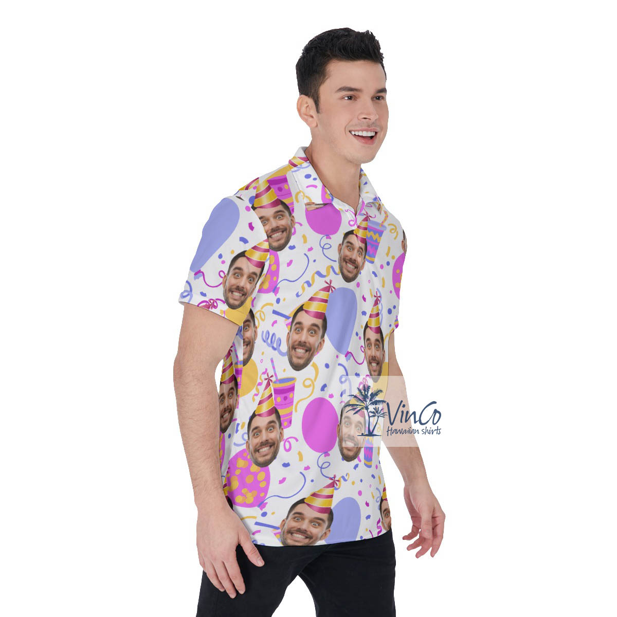 Custom Photo Face Happy Birthday Hawaiian Polo Shirt For Men