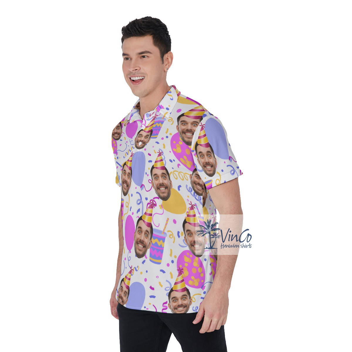 Custom Photo Face Happy Birthday Hawaiian Polo Shirt For Men