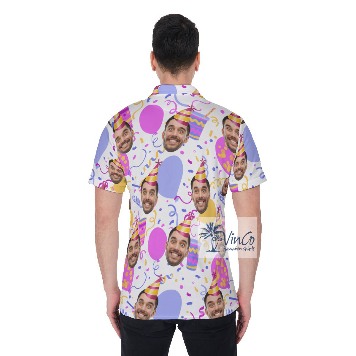 Custom Photo Face Happy Birthday Hawaiian Polo Shirt For Men