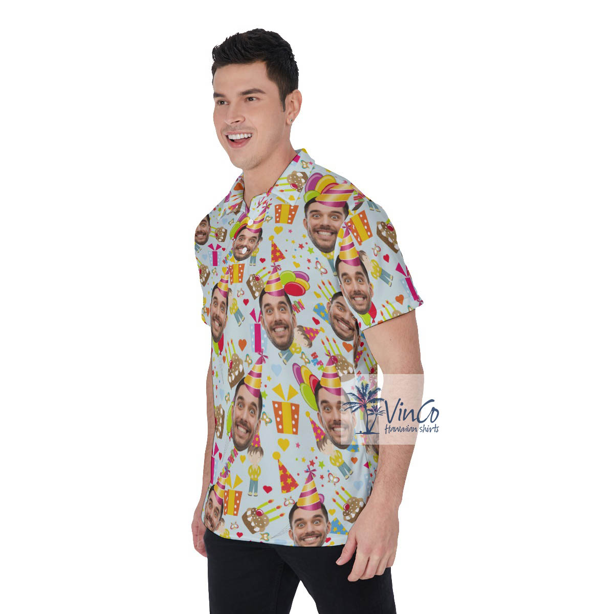 Custom Face Colorful Birthday Theme Polo Shirt For Men