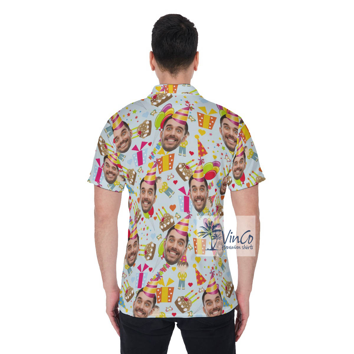 Custom Face Colorful Birthday Theme Polo Shirt For Men