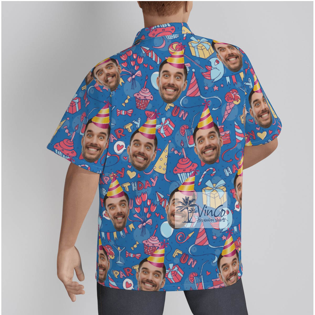 Blue Happy Birthday Custom Aloha Shirt For Men