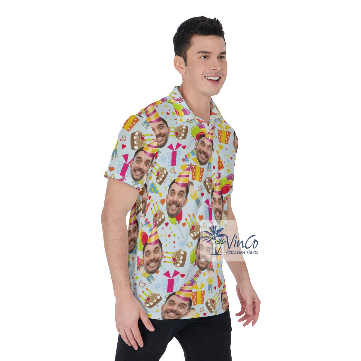 Custom Face Colorful Birthday Theme Polo Shirt For Men