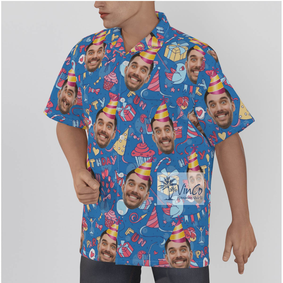 Blue Happy Birthday Custom Aloha Shirt For Men