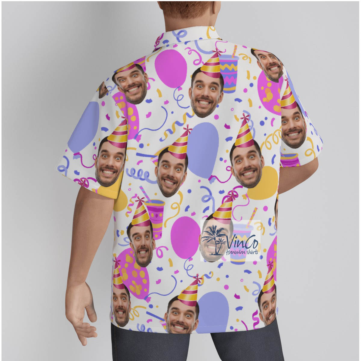 Custom Birthday Party Personalized Face Men's Hawaiian Button Up Shirt