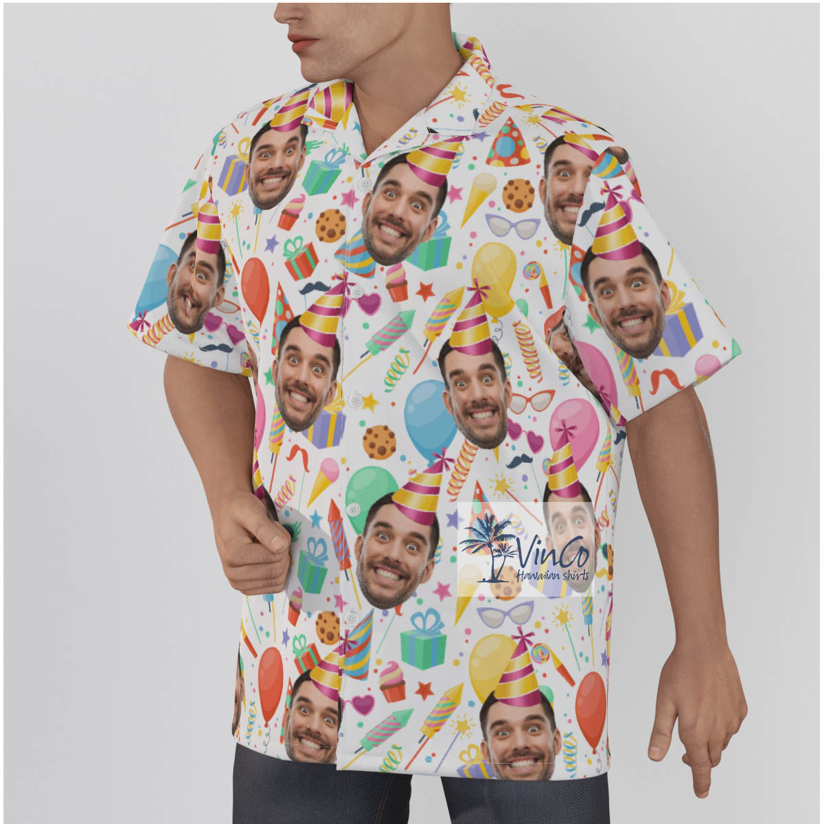 Personalized Birthday Face Hawaiian Button Up Shirt
