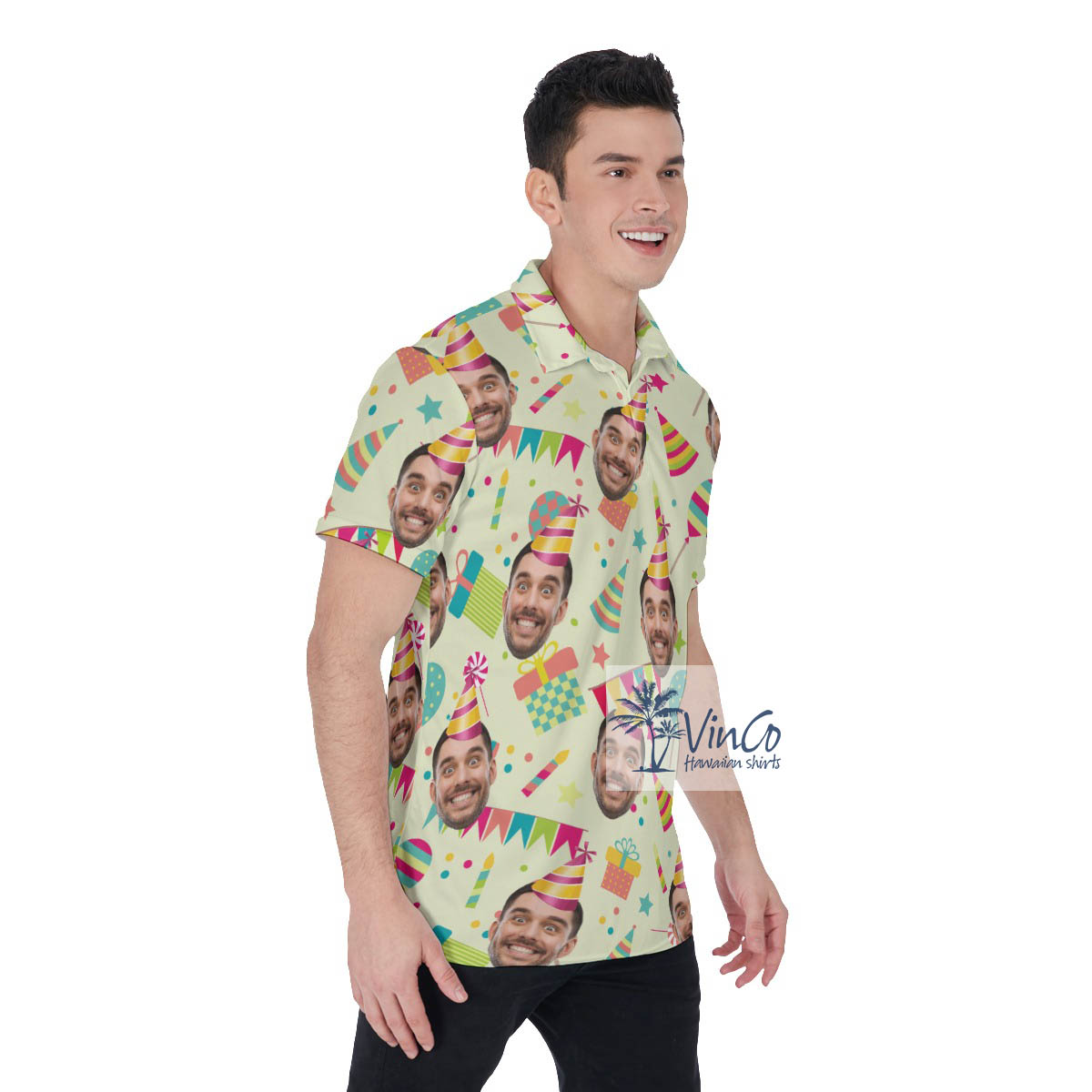 Colorful Personalized Photo Face Birthday Polo Shirt For Men