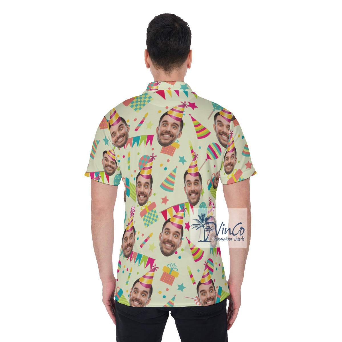 Colorful Personalized Photo Face Birthday Polo Shirt For Men