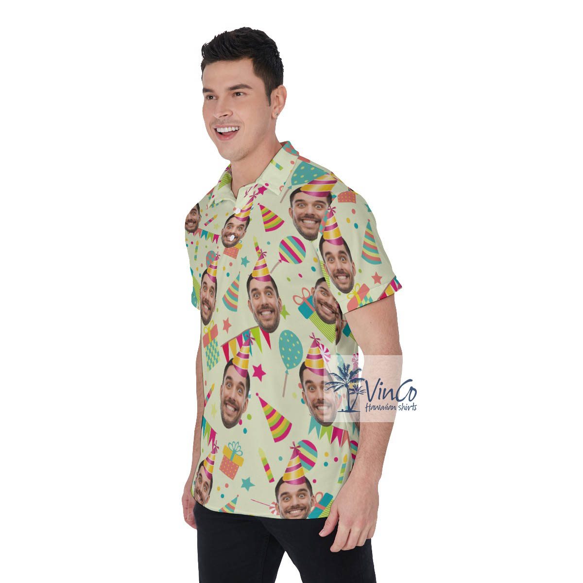 Colorful Personalized Photo Face Birthday Polo Shirt For Men