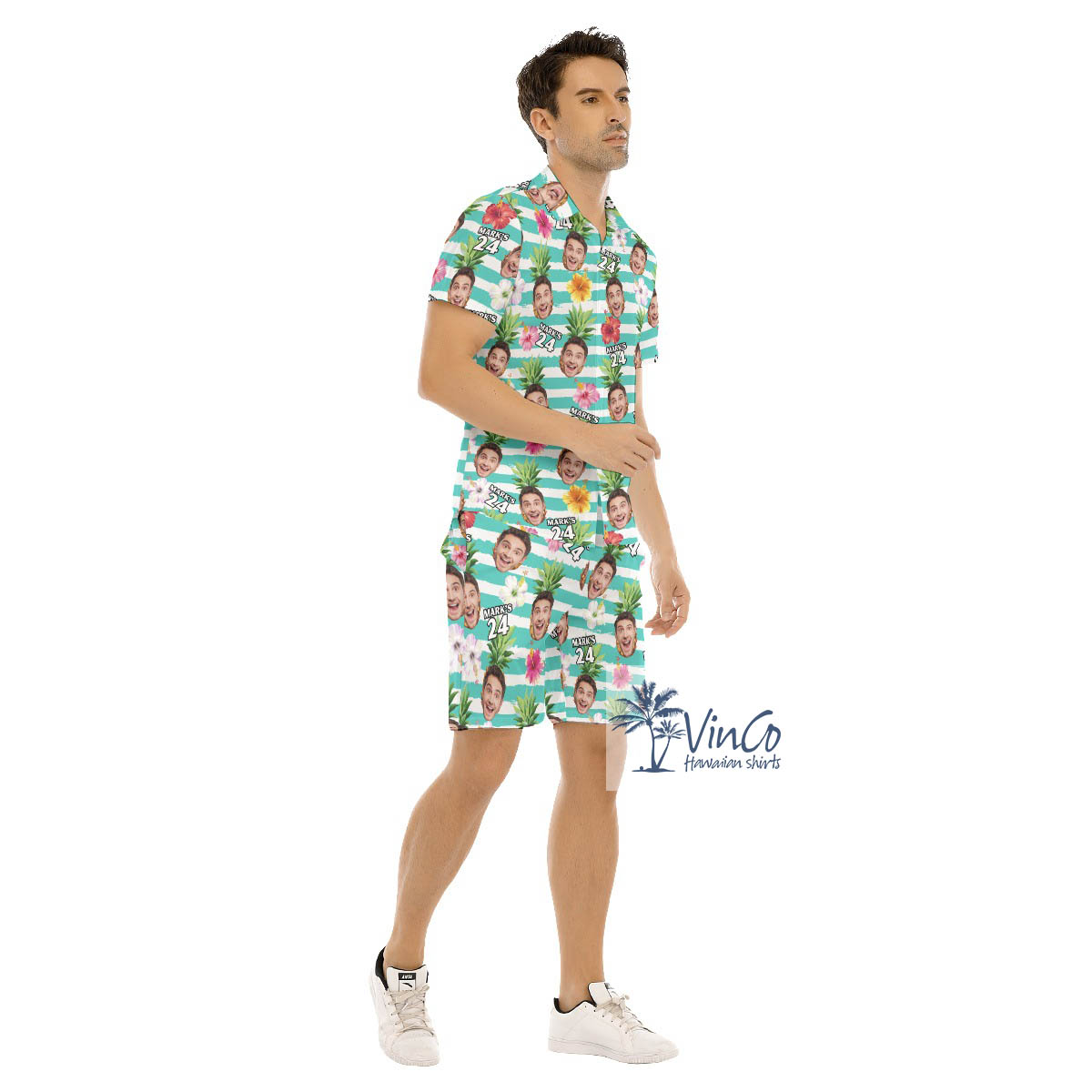 Custom Your Face Happy Birthday Hawaiian Button Up Shirt Set For Men