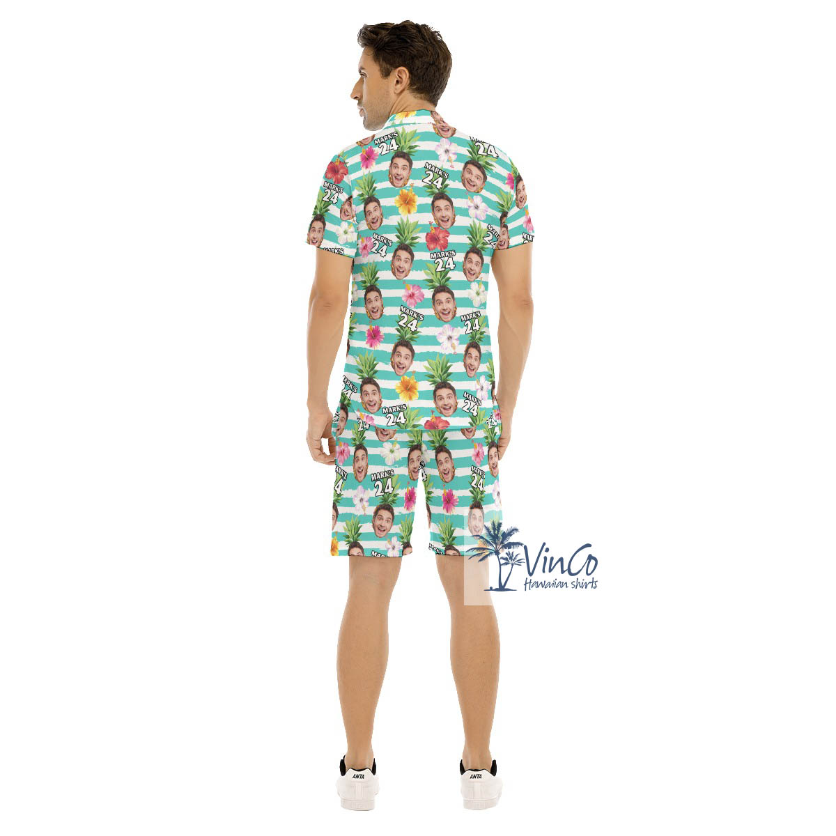Custom Your Face Happy Birthday Hawaiian Button Up Shirt Set For Men