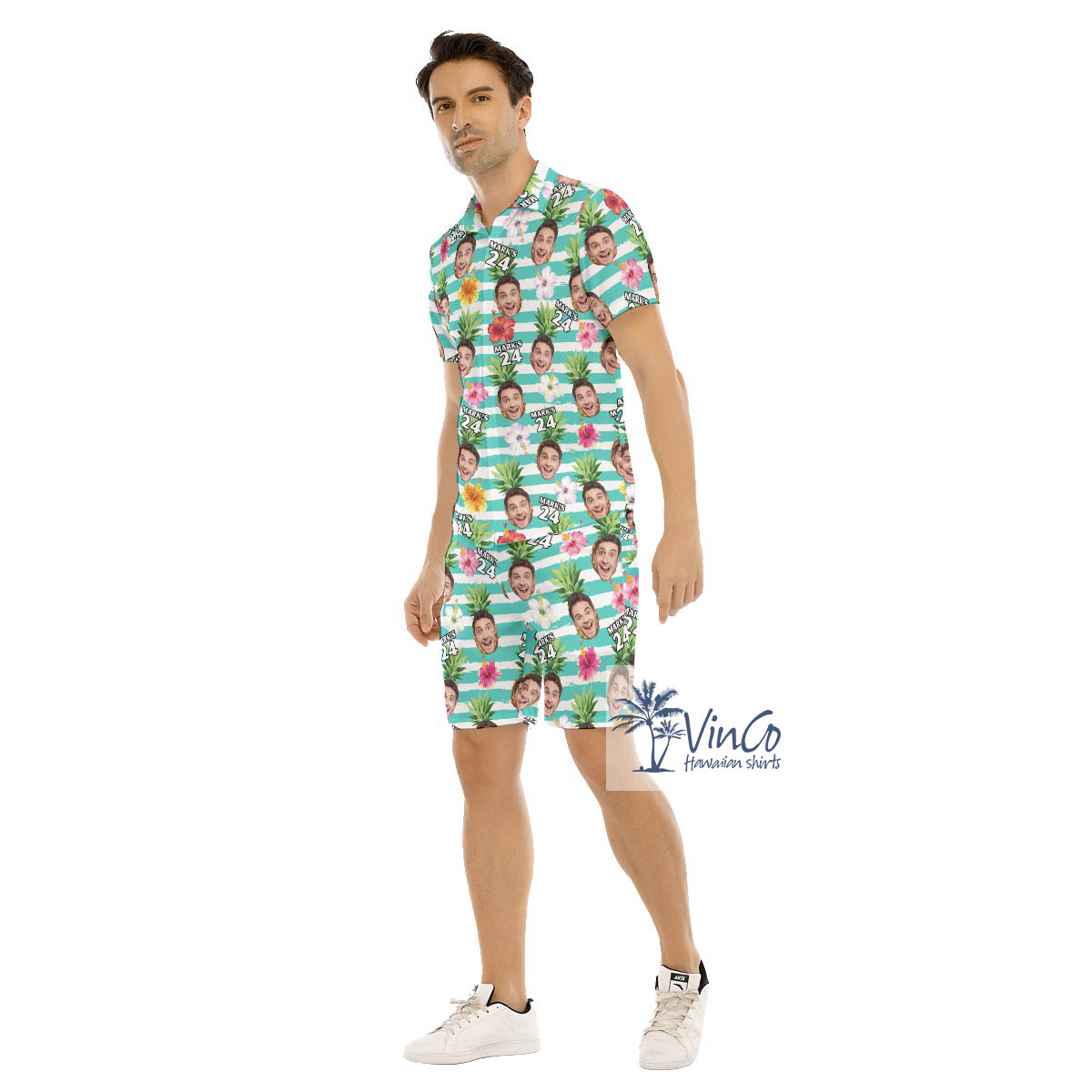 Custom Your Face Happy Birthday Hawaiian Button Up Shirt Set For Men