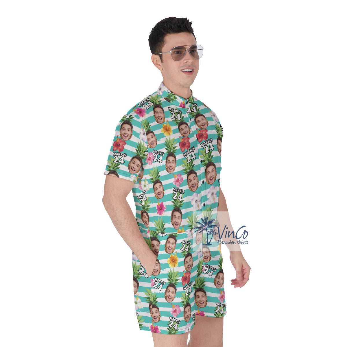 Personalized Face And Age Birthday Tropical Romper For Men