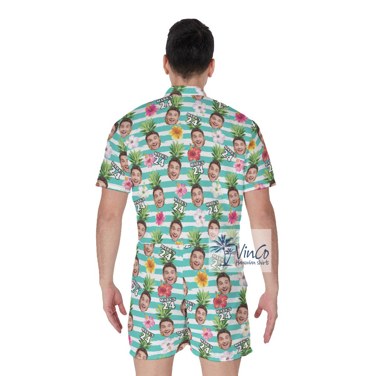 Personalized Face And Age Birthday Tropical Romper For Men
