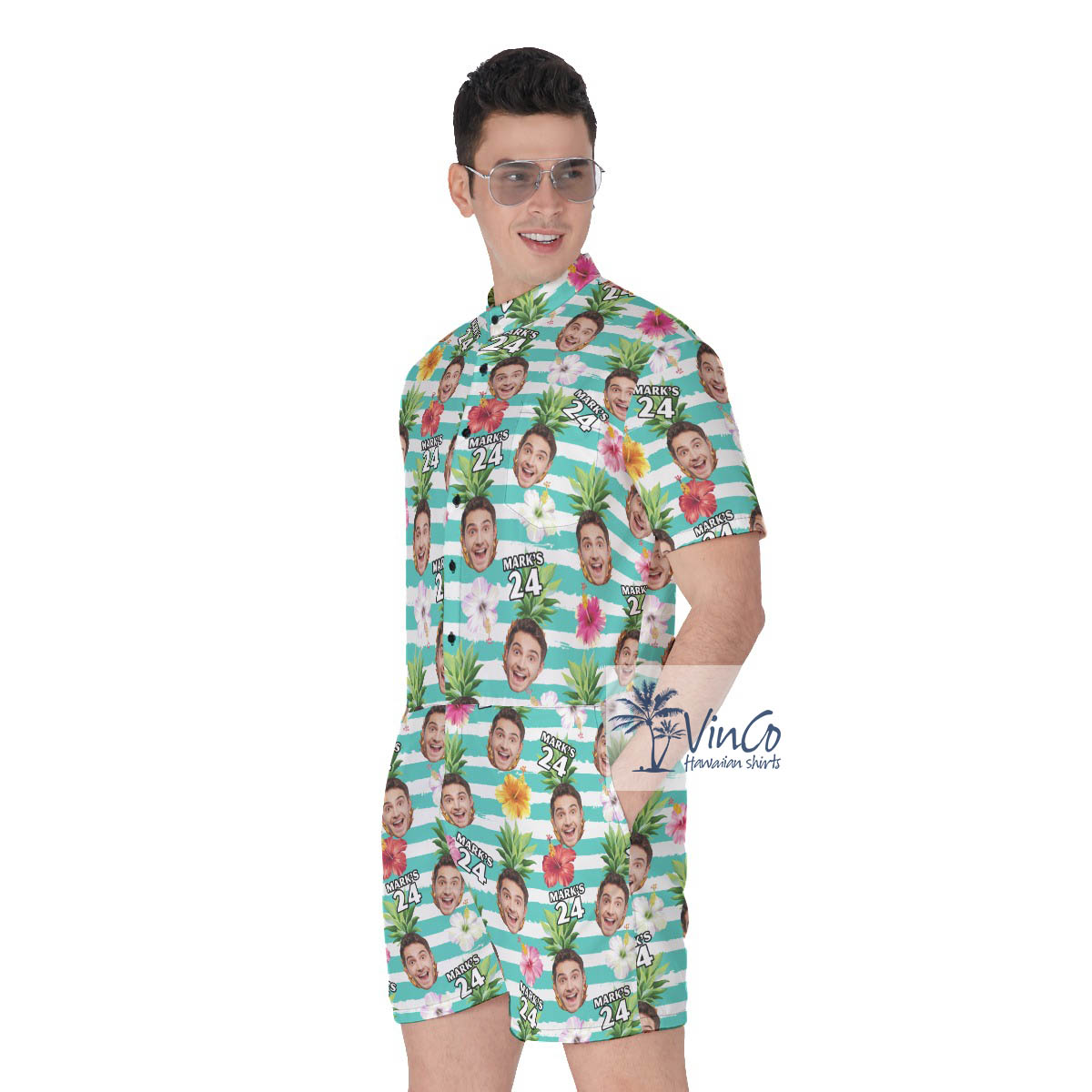 Personalized Face And Age Birthday Tropical Romper For Men