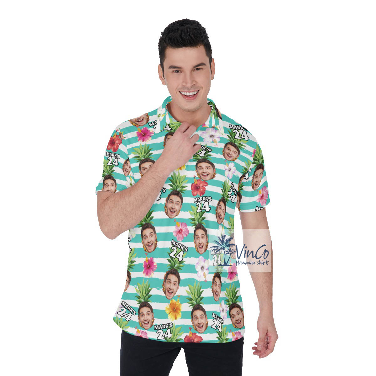 Custom Your Face And Age Birthday Shirt Hawaiian Polo - variant image 1