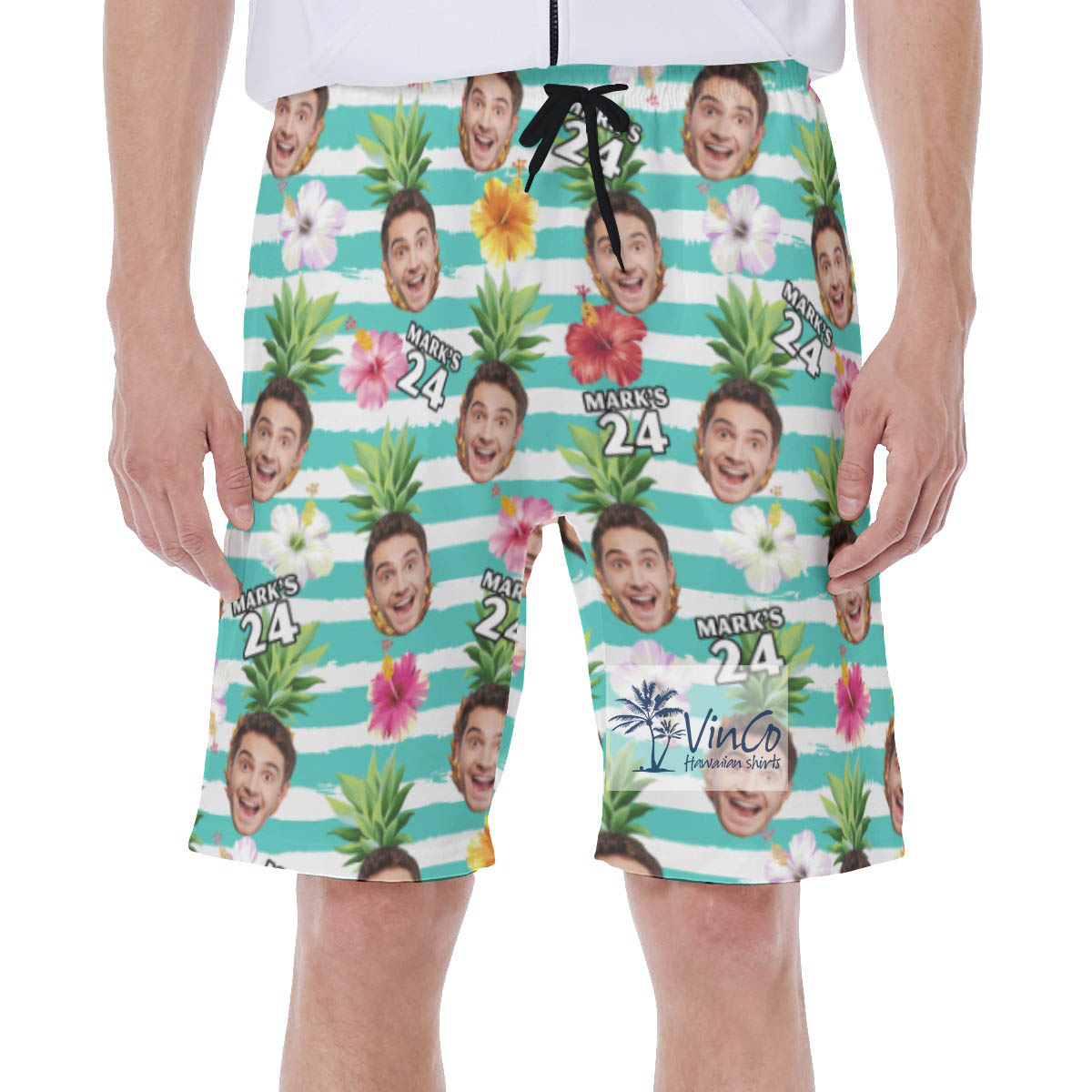 Tropical Personalize Birthday Face And Age Swim Trunks For Men - variant image 1