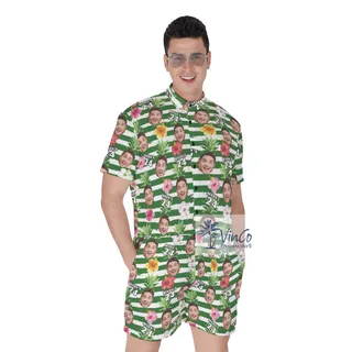 Personalized Face Birthday Tropical Romper For Men