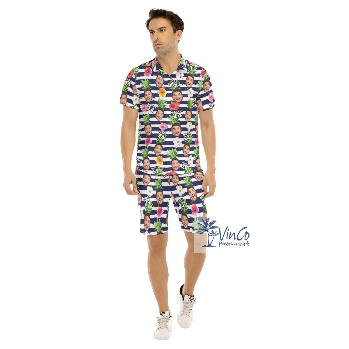 Custom Face Happy Birthday Button Up Shirt Shorts For Men - variant image 1