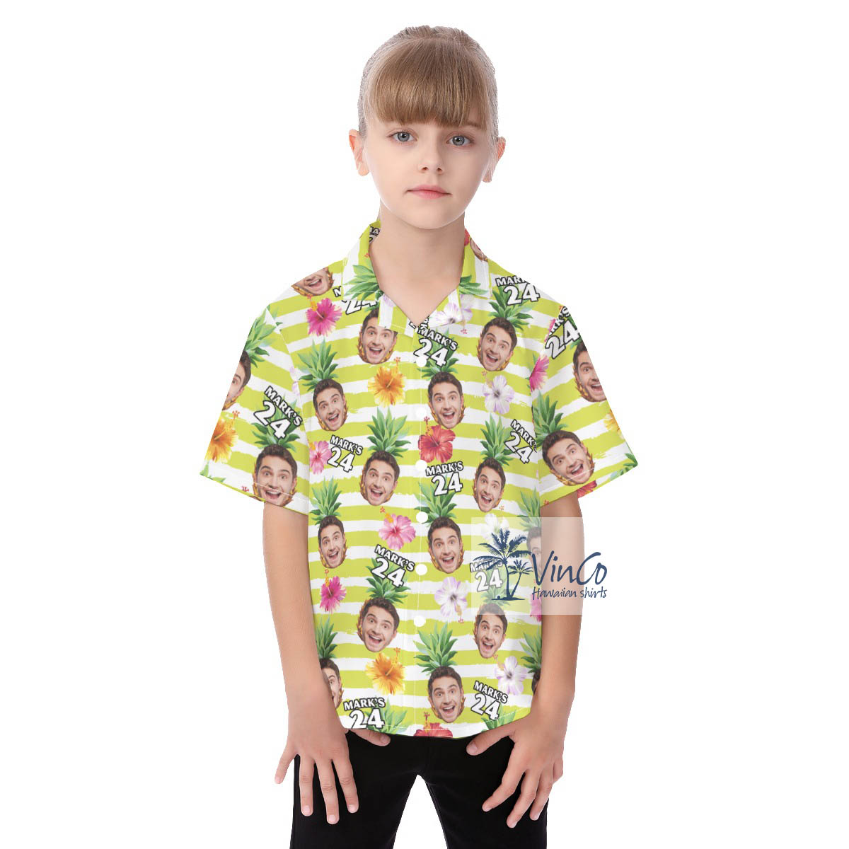 Custom Face Happy Birthday Button Hawaiian Shirt For Kids - variant image 1