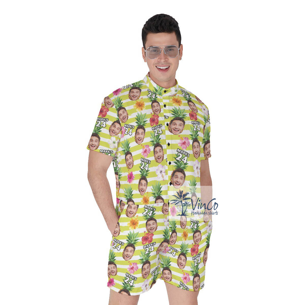 Personalized Birthday Face Tropical Romper For Men - variant image 1